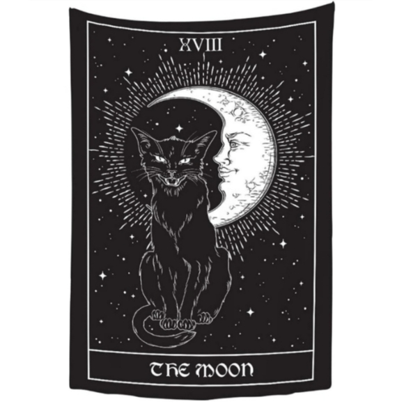 XL Black Cat Tarot The Moon Card Wall Art Cards Tapestry Kitties Kitty Cats New - Picture 1 of 5